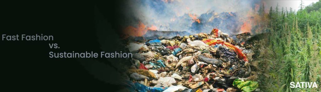 Fast fashion and sustainability images of landfill and hemp farms