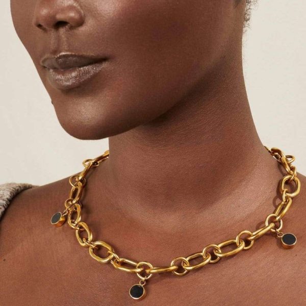 Asembo Gold Plated Chain Link Charm Necklace