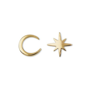 Olengo Mismatched Star & Moon Earring Studs - Gold
