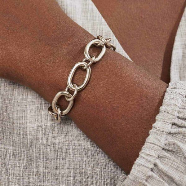 Oloika Silver Chrome Chain Link Bracelet